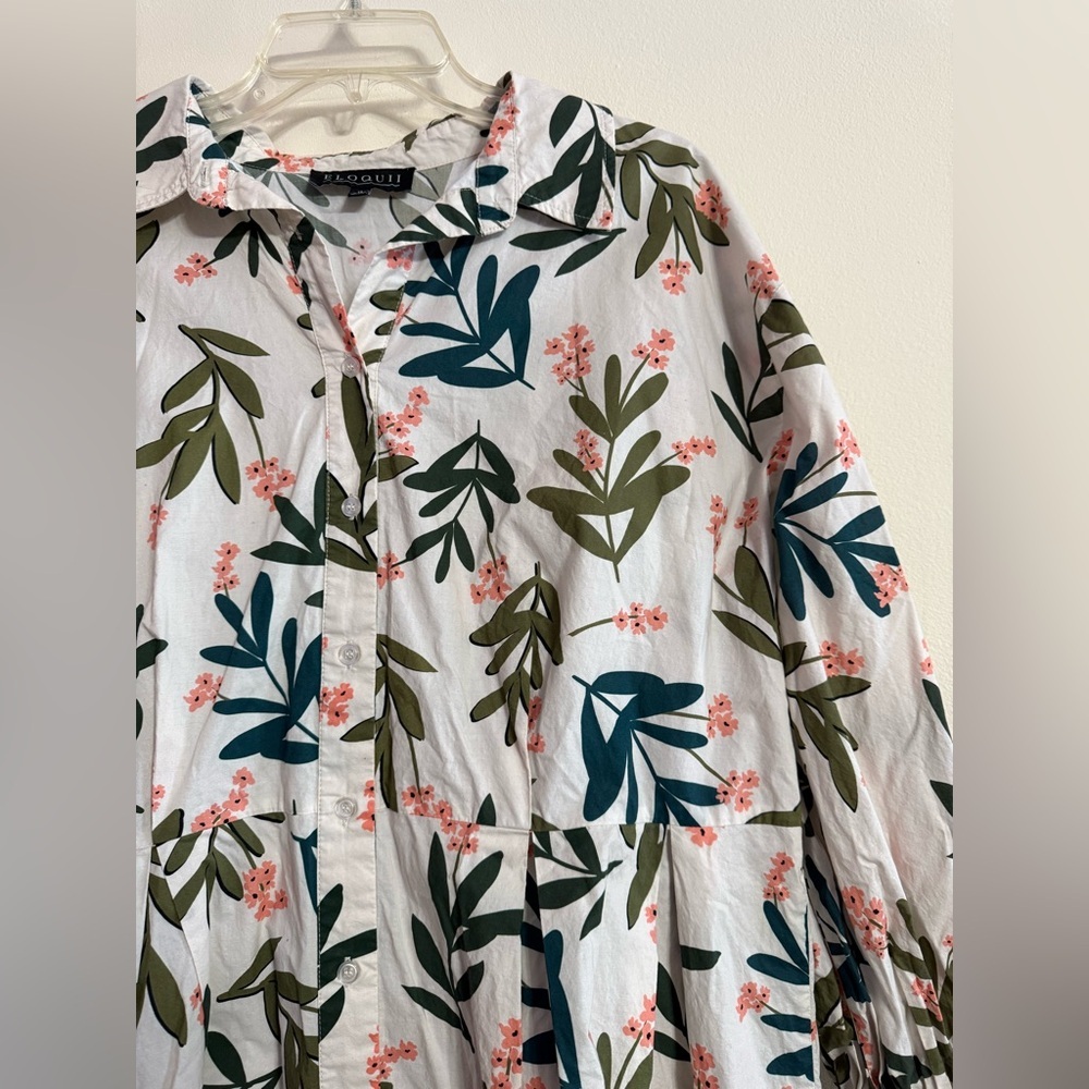 Eloquii Summer Pink Green Floral Print Dress Colorful Flutter Sleeve Sz 18 NWOT - Picture 3 of 4